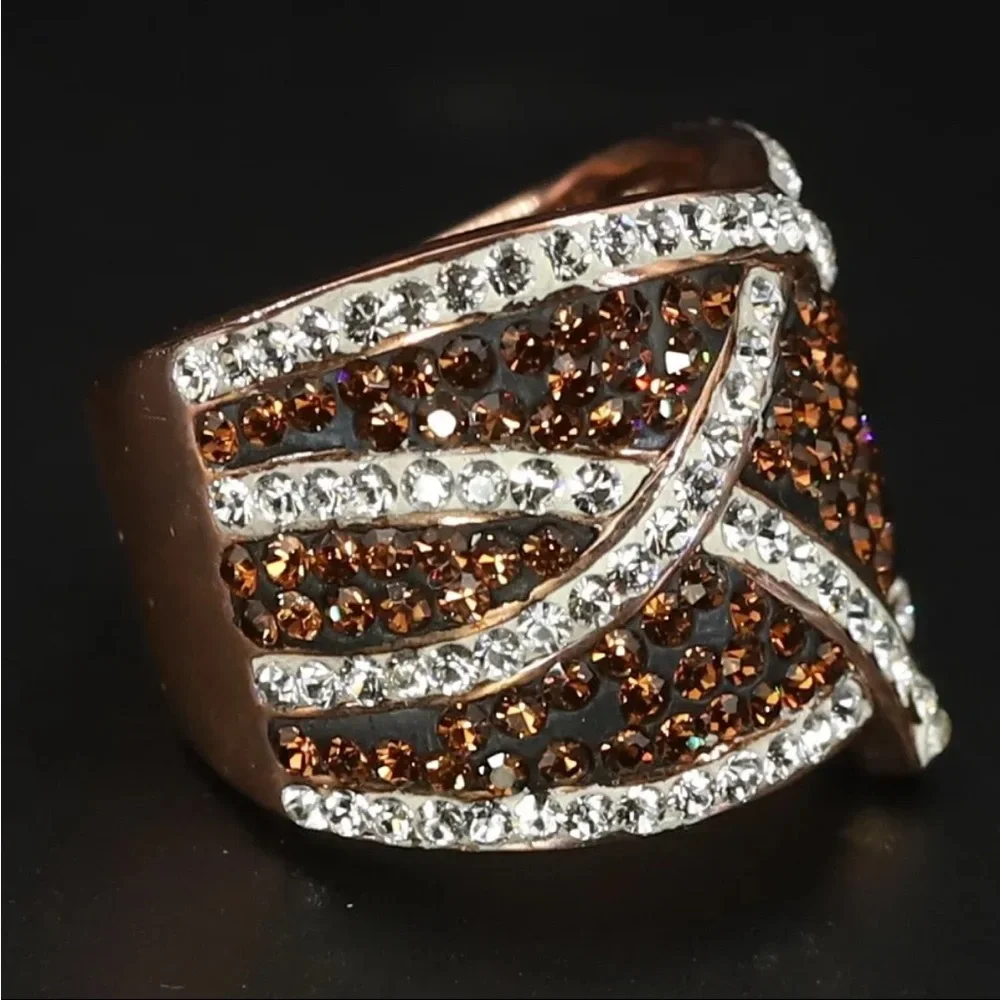 NEW Sterling Silver - Brown & White Crystal Highway Ring Size 7 - 12g - Picture 4 of 6